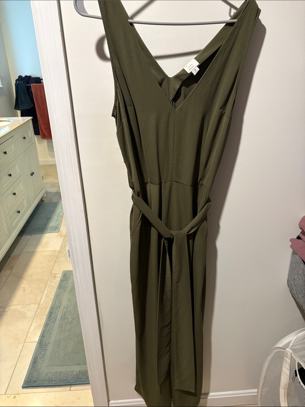 a new day Olive Green V-Neck Sleeveless Jumpsuit with Waist Tie